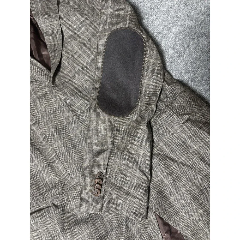 Hugo Boss Sport Coat Mens 42L Brown Check Wool Super 100 2 Btn Notch Tweed